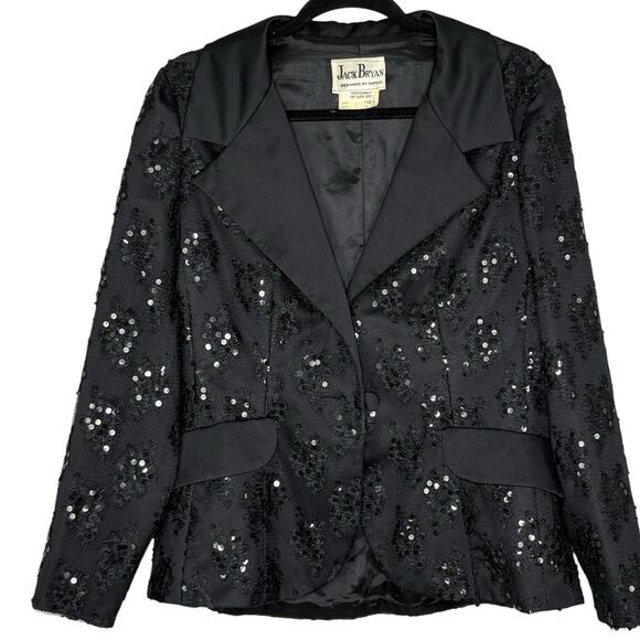Jack Bryan Jackets & Blazers - Vintage 60s Jack Bryan Womens Blazer Sequin Lace Satin Luxe Glam Black Size 14
